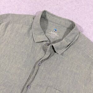 Kuhl Mens XL Short Sleeve Button Down Shirt Olive Green Hemp Tencel 7486